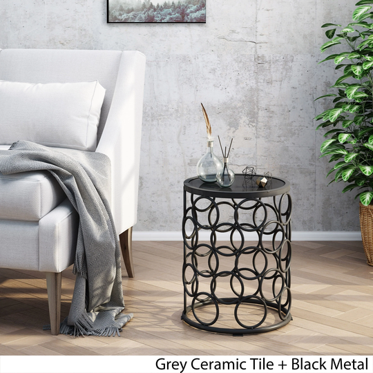 Elm Outdoor 16-inch Ceramic Tile Side Table by Christopher Knight Home