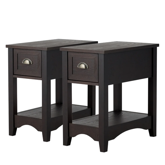 Gymax Set of 2 Contemporary Side End Table Compact Table w/ Drawer - 13'' X 22'' X 23'' (L X W X H)
