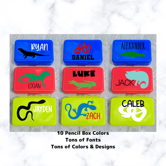 Back To School Reptile Pencil Case, Personalized Box, Boys Supplies, Monogram Storage Lizard