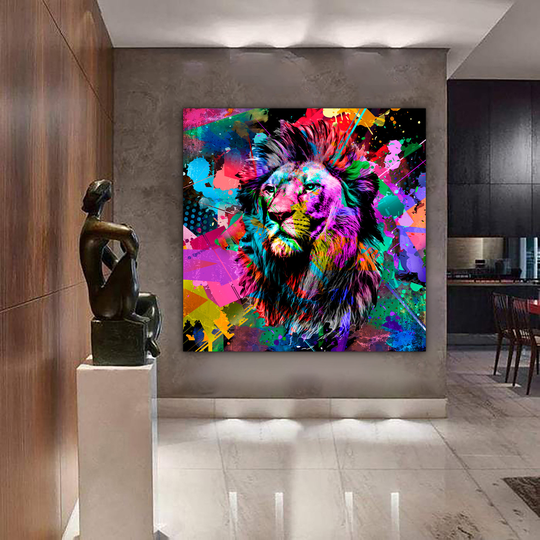 Colorful Lion Canvas, Pop Art Canvas Painting, Abstract Print, Home Decor, Wall Art, Colorful Decor
