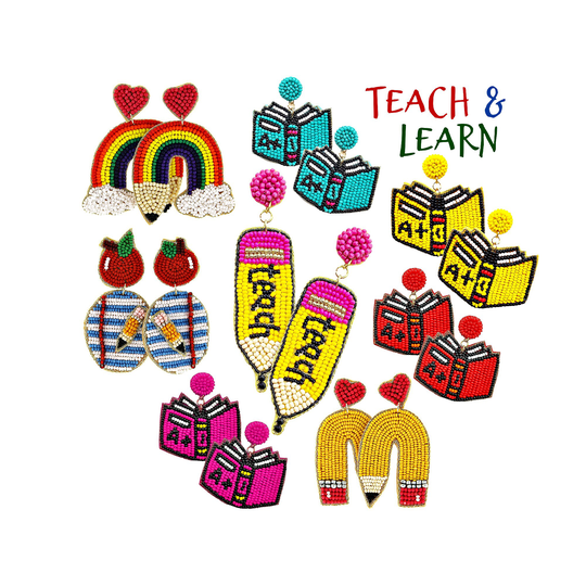 Thank Teacher School Appreciation Beaded Pencil Earrings Teach Gift