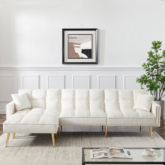 Reversible Sectional Sofa Bed L-shaped Couch Adjustable Backrest with Movable Ottoma