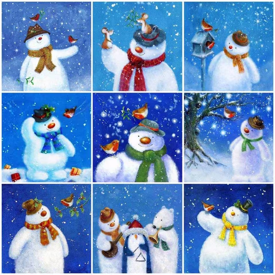 9 Designs Christmas Snowman Winter Snow Full Drill 5D Diy Diamond Painting Home Decor, Dotz Art Kit, Gift