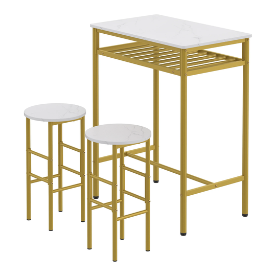 Elephance Industrial 3-Piece Bar Table Set, Counter Height Dining Table Set,Bistro Table with 2 Stools and Open Storage Rack