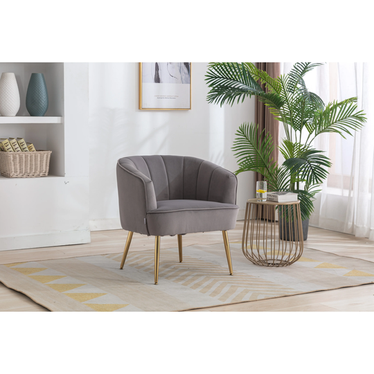 Modern Leisure Single Chair Living Room Accent Chair with Velvet Upholstered Arm Chairs and Metal Feet, Recessed Arms Chair