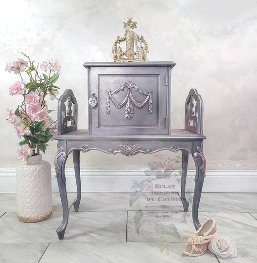 Stunning Silver Humidor/ End Table/ Side Victorian/ Antique Furniture/ Painted Upcycled/ Living Room Storage/Handmade