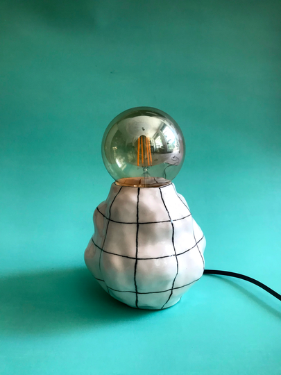 Sculptural Ceramic Table Lamp | Small Bohemian Bedside Amorphous Form Organic Lighting Checked Home Decor Object
