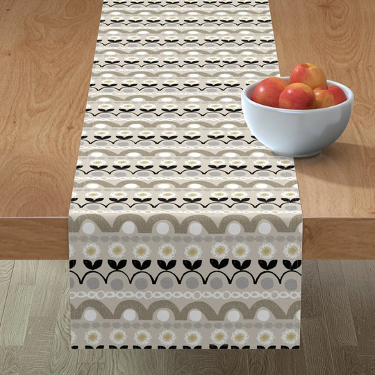 Retro Neutral Spring Table Runner - Is Coming By Ottomanbrim Flowers Circles Dots Cotton Sateen Spoonflower