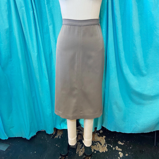 1940S/1950S W28 Tan Wool Gaberdine Double Needle Top Stitch Center Front Detail Pencil Wiggle Skirt