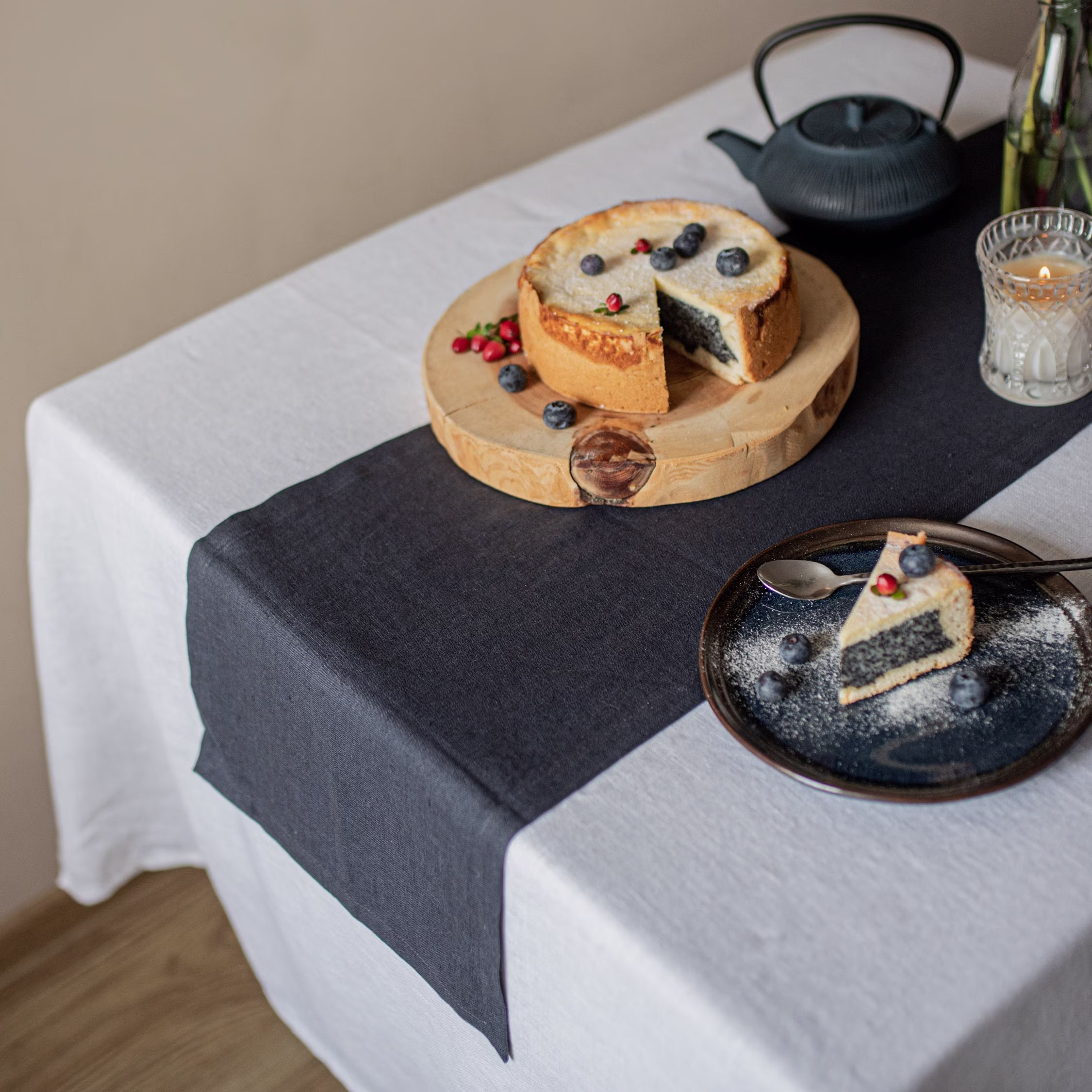 Charcoal Gray Linen Table Runner, Long Washed Wedding Flax Cloth, Linens