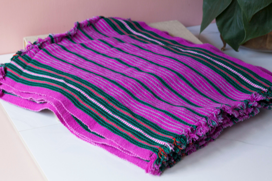 Set Of 6 Fuchsia Table Mats With Fringe - Purple/Pink Cotton Placemats Eclectic Setting Dinner Party Decor Ethnic Home