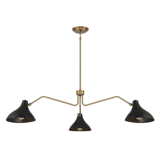 Meridian 3-Light Pendant in Matte Black with Natural Brass