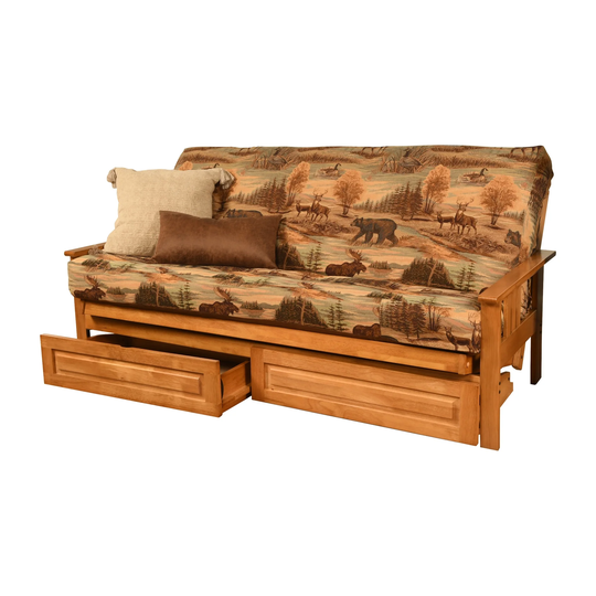 Somette Monterey Sofa in Butternut Finish with Storage and Removable Printed Mattress Cover