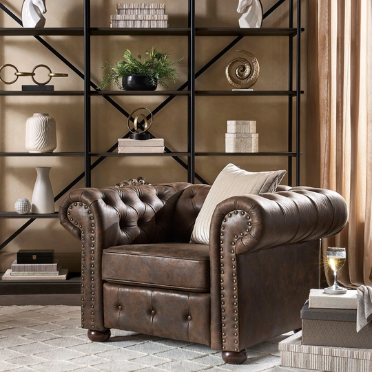 Knightsbridge Tufted Scroll Arm Chesterfield Chair by iNSPIRE Q Artisan