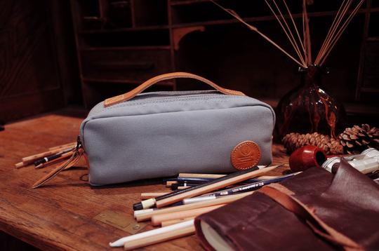 Canvas Cosmetic Bag With Handle & Strap, Pouch Two Compartments, Pencil Cases, - Gray
