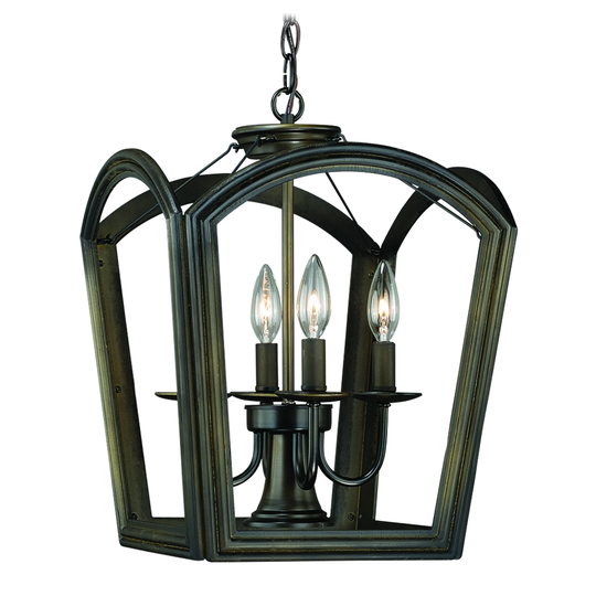 Canterbury 4 Light Bronze Farmhouse Wooden Lantern Pendant w Down Light - 17.5-in W x 13.5-in H x 13.5-in D