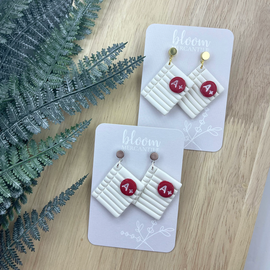 A+ Notebook Paper Dangles | Back To School Polymer Clay Earrings Studs, Apple, Ruler, Pencil Teacher Gifts