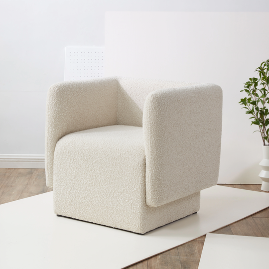 SAFAVIEH Couture Nene Boucle Barrel Back Chair - 31 in. W x 28 in. D x 30 in. H