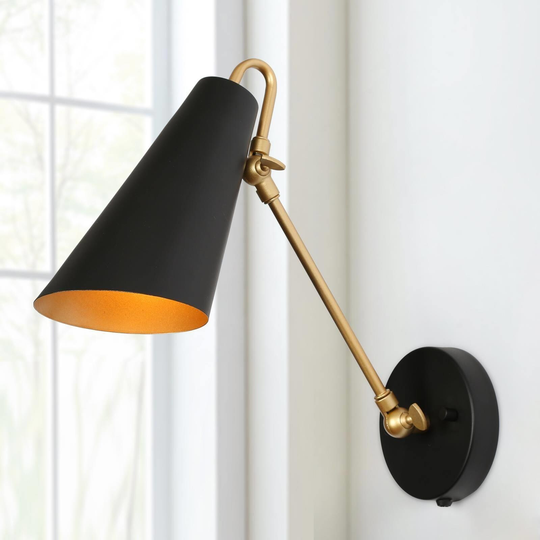 Wylan Modern Black Gold 1-Light Swing Arm Lights Plug-in/ Hardwired Metal Wall Sconces