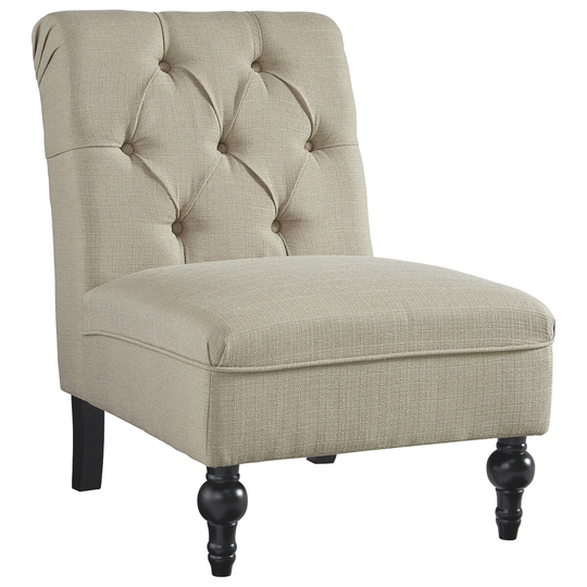 Wood and Fabric Armless Accent Chair with Button Tufting, Beige - 30.63 H x 24.25 W x 31.5 L Inches