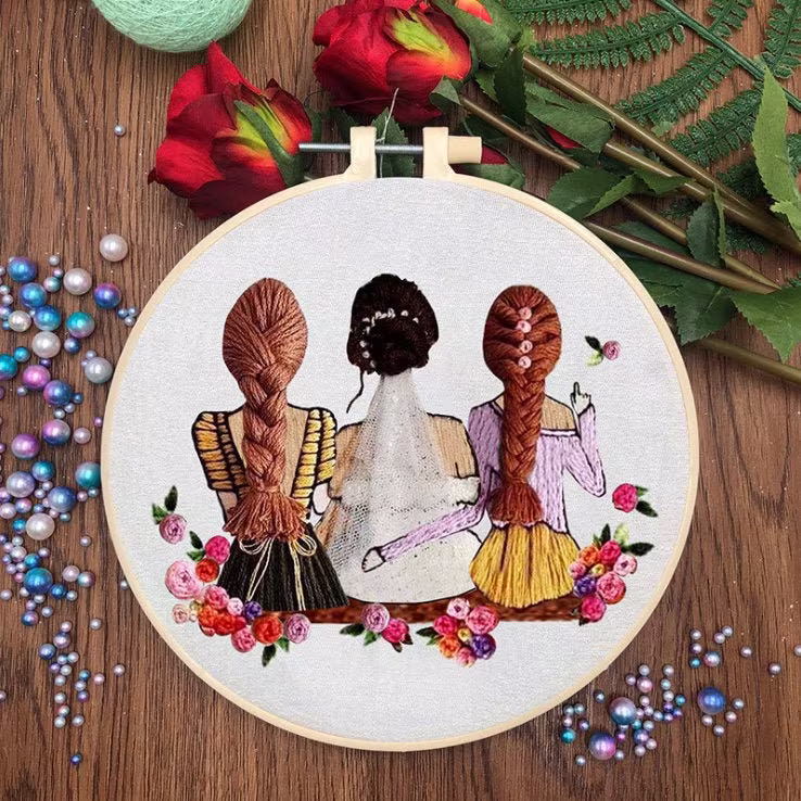 Diy Kit For Adults, Young Girl Embroidery Kit Beginner, Hair Kit, Diy Embroidery, Diy Embroidery Hoop Wall Art Kit, Gift Her