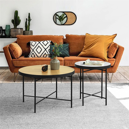 Set of 2 Round Side Table, Sofa End Table Coffee Table Accent Table