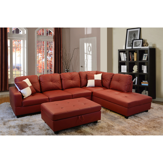 Agate 3-Pieces Sectional Sofa Set,Red(094)