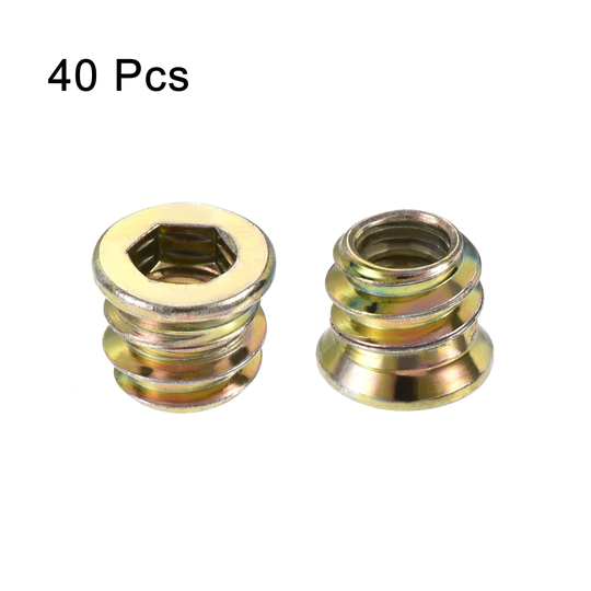 1/4"-20x10mm Threaded Insert Nuts Hex Socket Drive for Wood Furniture 40pcs - Color Zinc