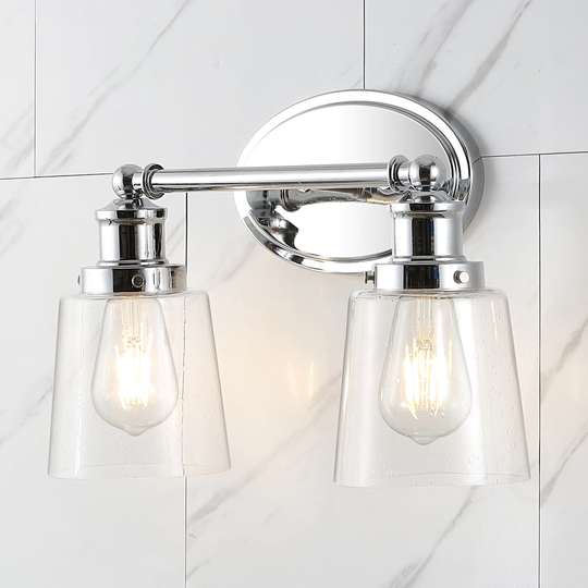 Sandrine 3-Light Iron/Seeded Glass Classic Cottage LED Vanity Light, by JONATHAN Y