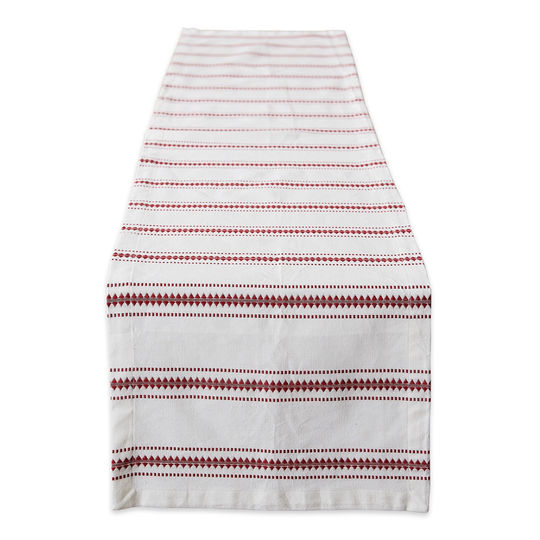 14" x 72" Barn Red and White Zig Dobby Stripe Decorative Table Runner