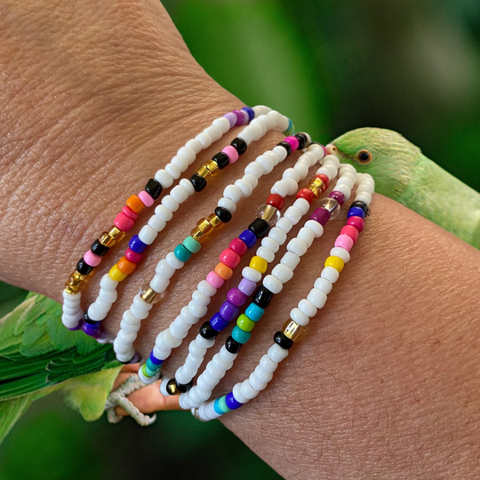Tropical Colorful White Beaded Boho Bracelets For Women Stretchy Stackable Beach Bright Colored Rainbow Bracelet