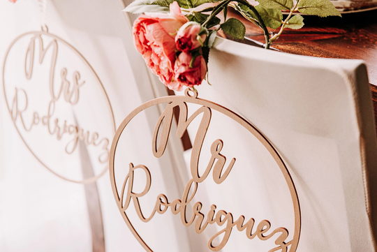 Custom Bride & Groom Wedding Chair Sign, Mr. & Mrs. Decor, Wooden Back Circle Classic Round Sign