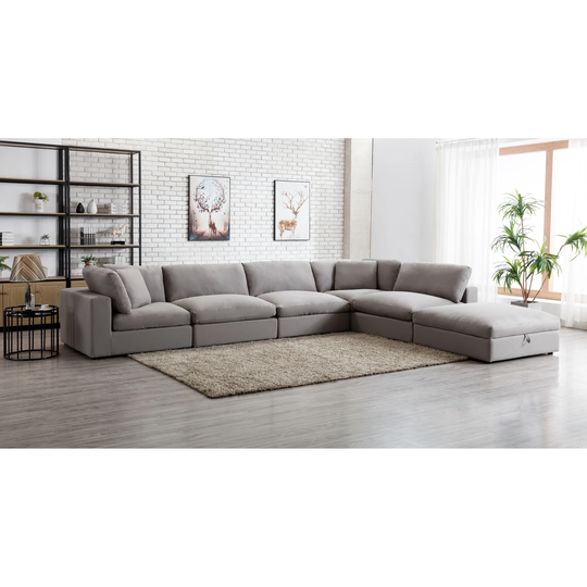 Roundhill Furniture Rivas Contemporary Feather Fill 6-Piece Modular Sectional Sofa with Ottoman