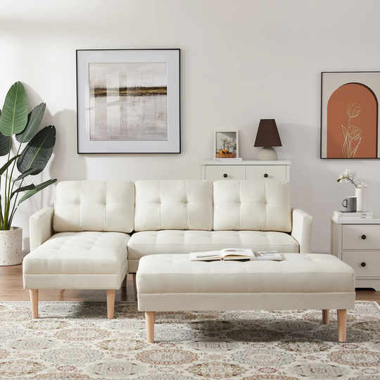 EYIW Sectional Sofa Bed with Armrest, L-shape Sofa Chaise Lounge with Ottoman Bench
