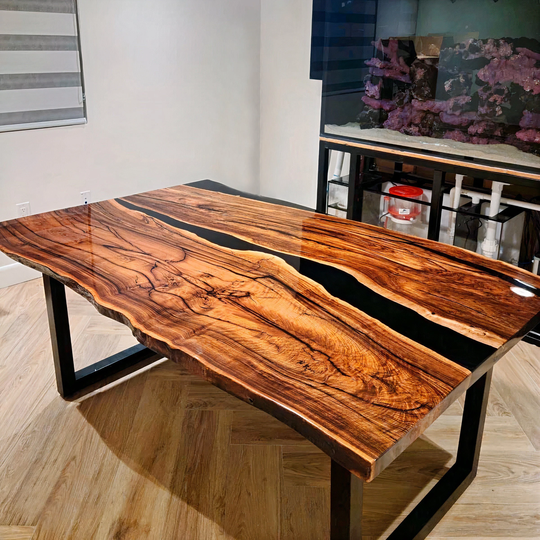 Black River Epoxy Table | Glossy Finish, Custom Live Edge Walnut Resin River Table, Resin Table, Conference Table Meeting