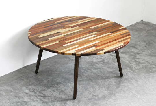 Large 34" Round Mixed Wood Coffee Table - Classic Mid Century Modern Eames Style Design Boho Furniture