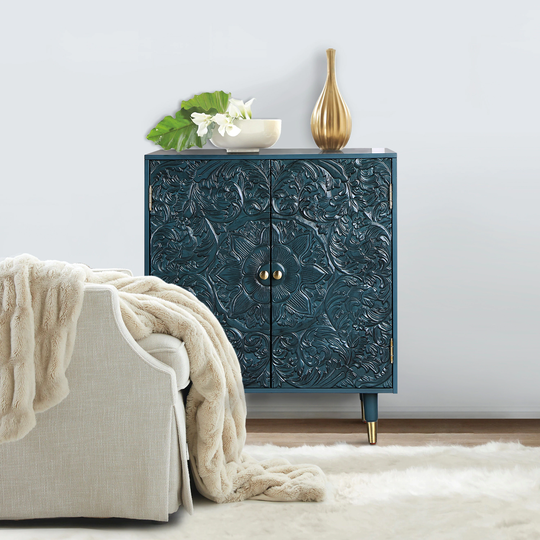 Farmhouse Solid Wood 2-Door Accent Cabinet Storage Sideboard Cupboard - W17.5"x L30"x H35.5"