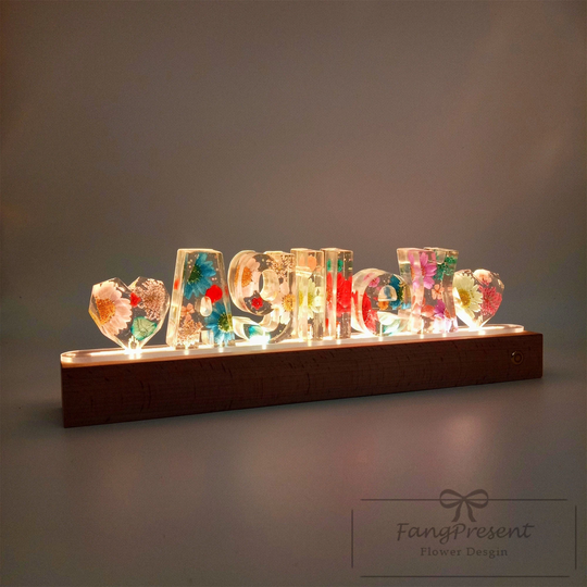 Personalized Color Letter Nightlight, Charge Multicolor Light, Custom Resin Name Flower Lamp With Gift Box, Adjustable Light Color, Wedding