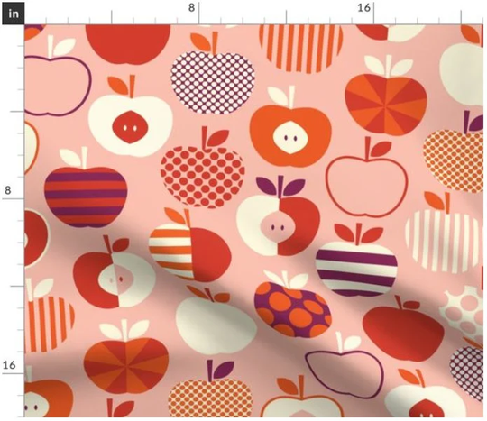 Teacher's After School Snack Fabric By The Yard | Back To Red Apples Teacher Apple Geometric Print Order