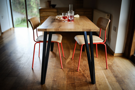 Oak Dining Table On Steel Legs, 4 Seater, 6 Seater Options, Customisable, Ships Worldwide