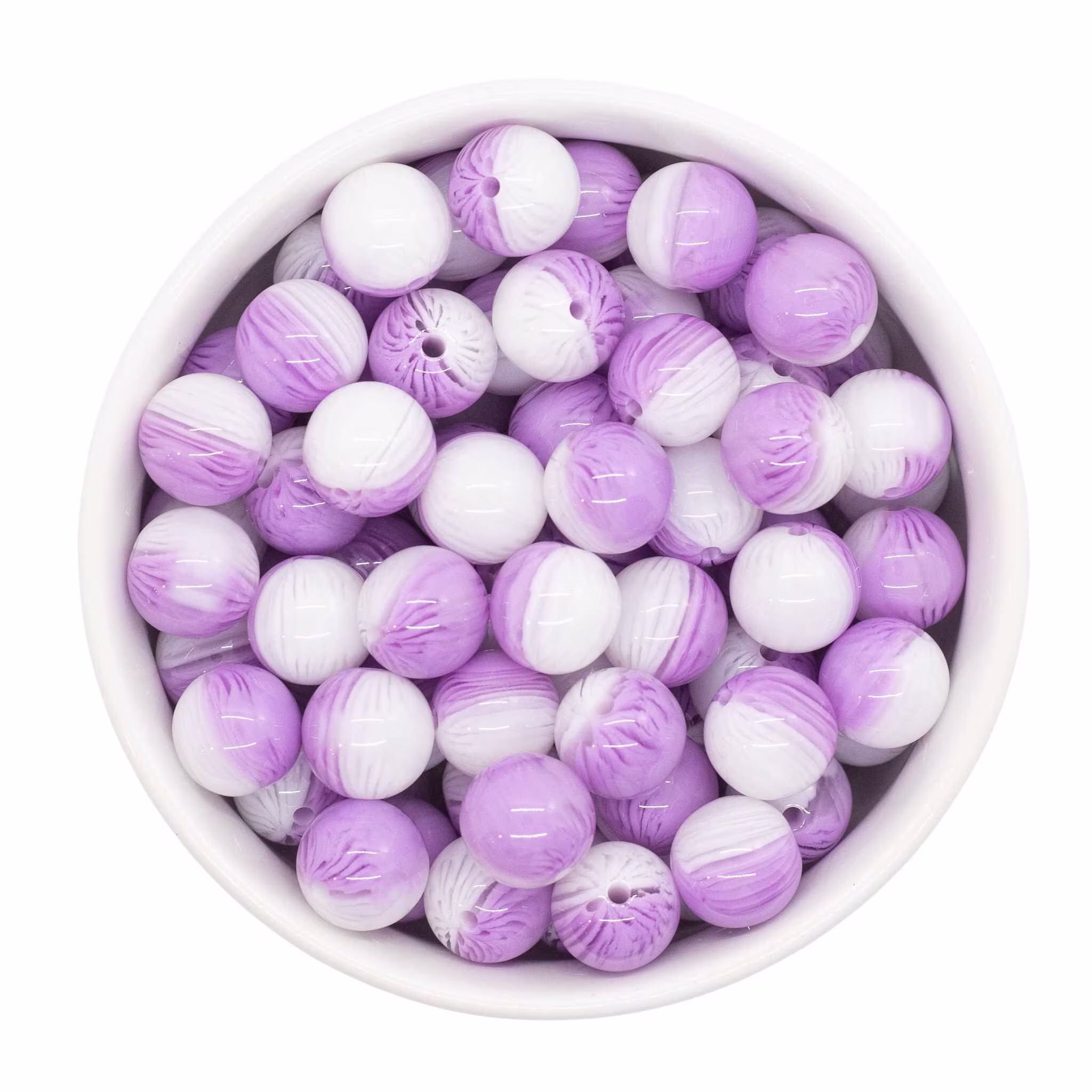 Lilac & White Double Color Beads 12mm
