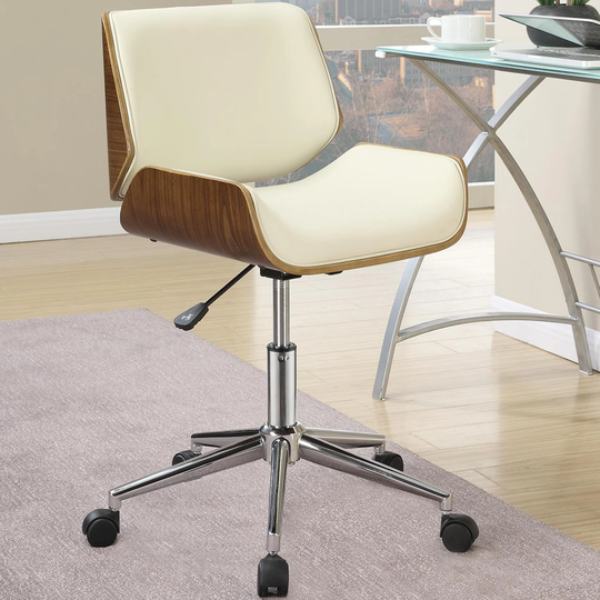 Modern Curved Wood Ecrw Upholstered Swivel Adjustable Office Chair