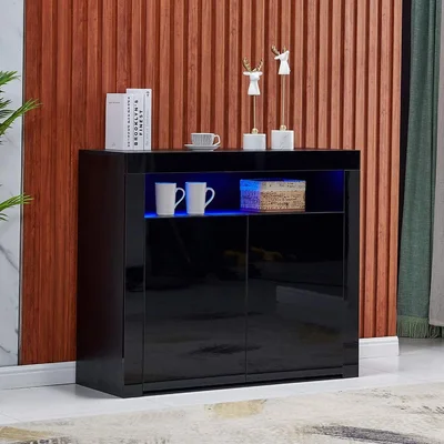 Oter 42" Wide Sideboard With 16 Colors LED Light And 2 Doors, Modern Kitchen Wooden Buffet Server With Remote Control Light System For Living Room Din