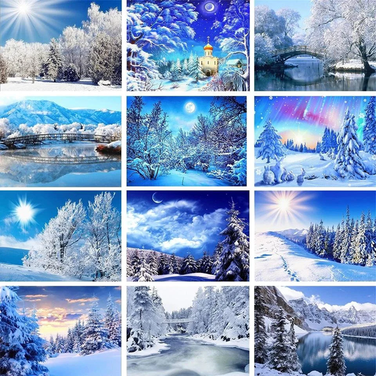 18 Designs White Christmas Snow Winter Scenery Mountain Landscape Full Drill 5D Diy Diamond Painting Xmas Gift, Dotz Wall Art Kit