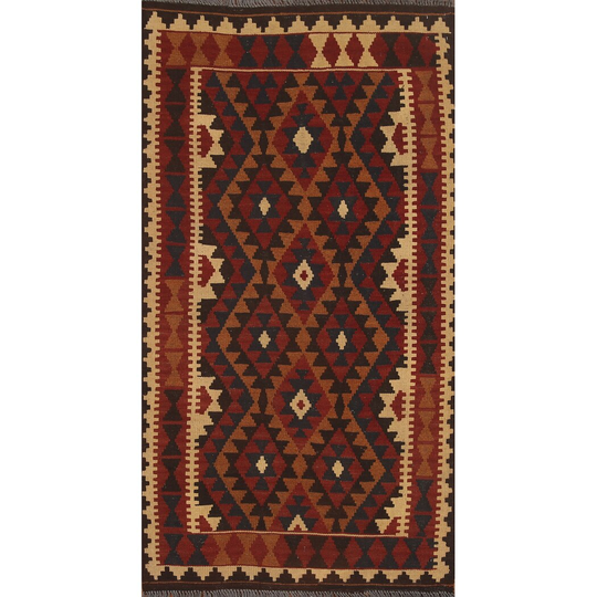 Kilim Runner Rug Multi-Color Oriental Flat-weave Wool Carpet - 3'4" x 6'7"