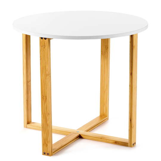 Costway Round End Table Nightstand Coffee Accent Table with Bamboo Leg - 19'' x 19'' x 18''