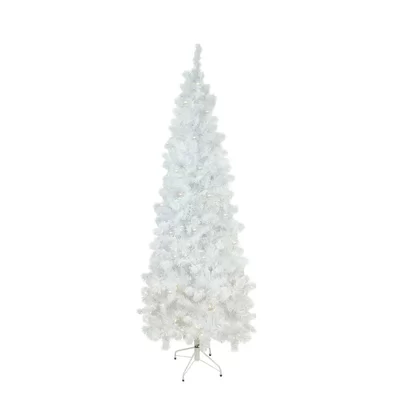 7.5' Pre-Lit White Pencil Pine Artificial Christmas Tree - Warm White LED Lights