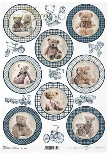 Rice Paper For Decoupage, Teddy Bears, Decorative Mulberry, Tissue, Scrapbooking, Card Making, 1 A4 Sheet. R1954
