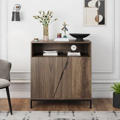 Sideboard Buffet Cabinet Storage Cabinet [Oblique Door] [Adjustable Shelves] For Kitchen, Dining, Living Room, Brown