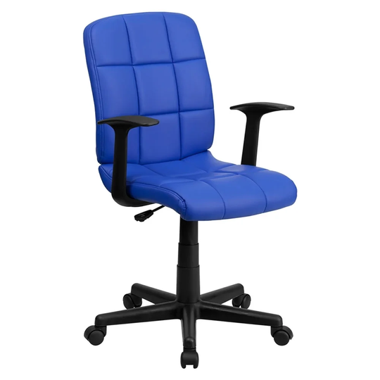 Offex Mid-Back Blue Quilted Vinyl Task Chair with Nylon Arms [OF-GO-1691-1-BLUE-A-GG]